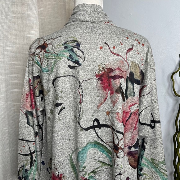 Inoah Open Front Cardigan Sweater Watercolor Floral Gray Pink Women's Size Small - Picture 6 of 11